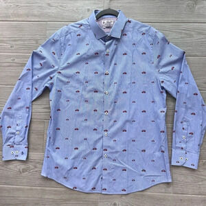 Original Penguin By Munsingwear Men's Blue Heritage Slim Stretch Shirt Size 16.5